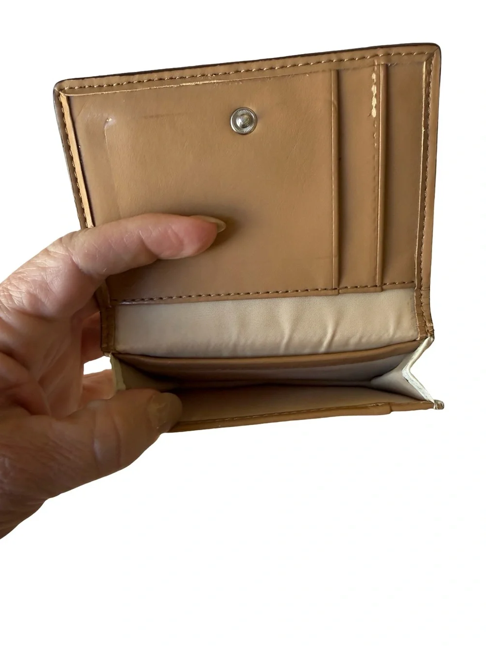 Coach Women’s Tan Cream Leather Card Holder Wallet